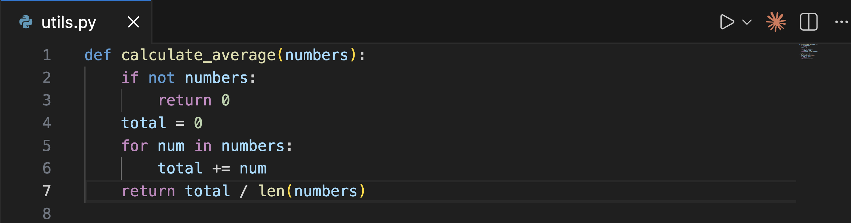 VS Code editor toolbar with the Claude Code Spark icon highlighted in the top-right corner